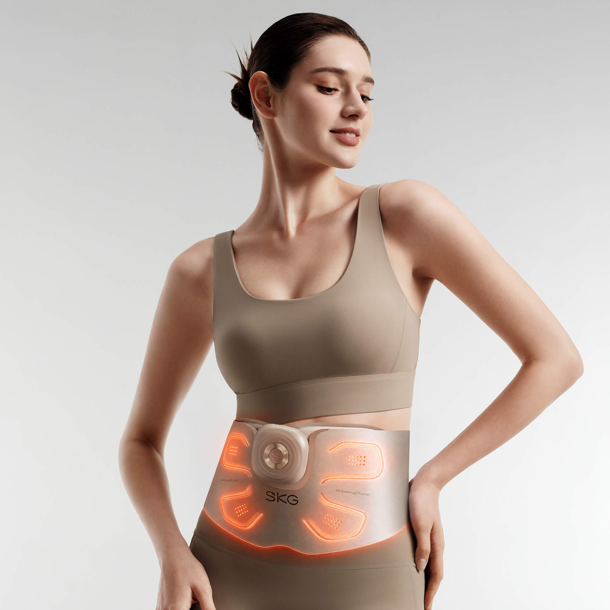 SKG QS500 3-in-1 EMS Ab Trainer with TENS & Red Light Heat Therapy — 5 Workout Modes, 9 Intensity Levels, 3100mAh Rechargeable Belt for Core Toning & Muscle Relief