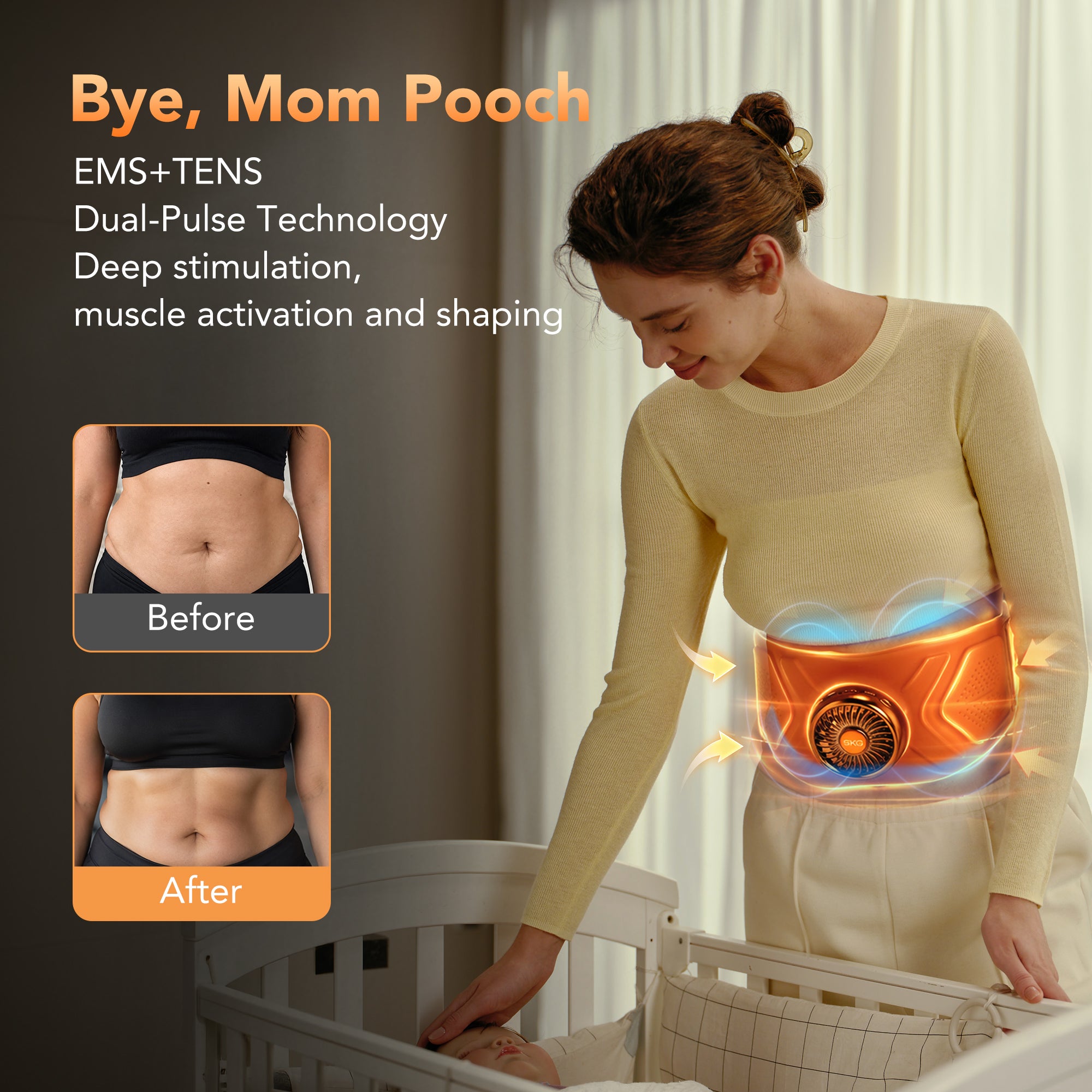 SKG QS700 Ultra Abdominal Care Belt with EMS, Vibration, Heat & 5-Color LED Light, Smart App Control