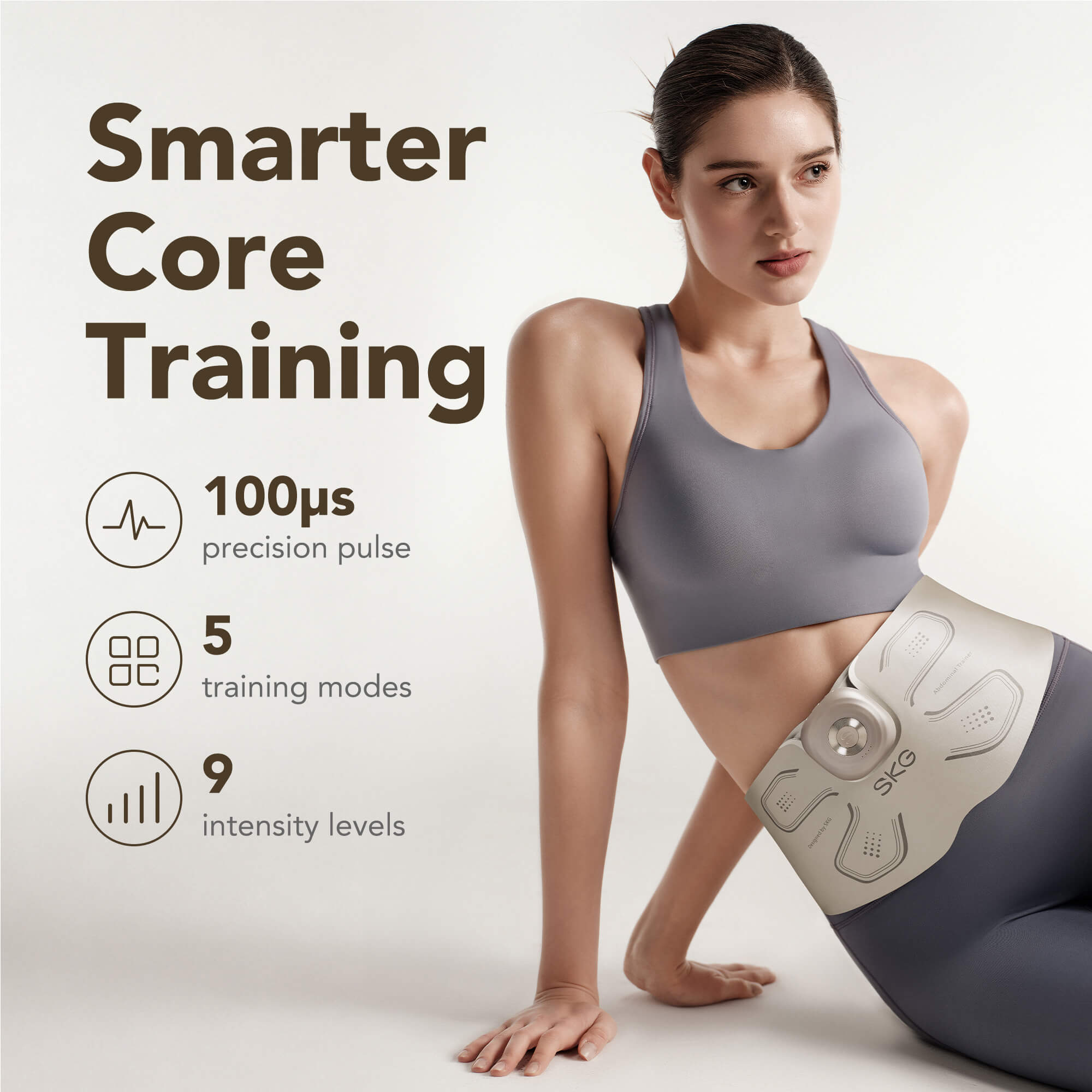 SKG QS500 3-in-1 EMS Ab Trainer with TENS & Red Light Heat Therapy — 5 Workout Modes, 9 Intensity Levels, 3100mAh Rechargeable Belt for Core Toning & Muscle Relief