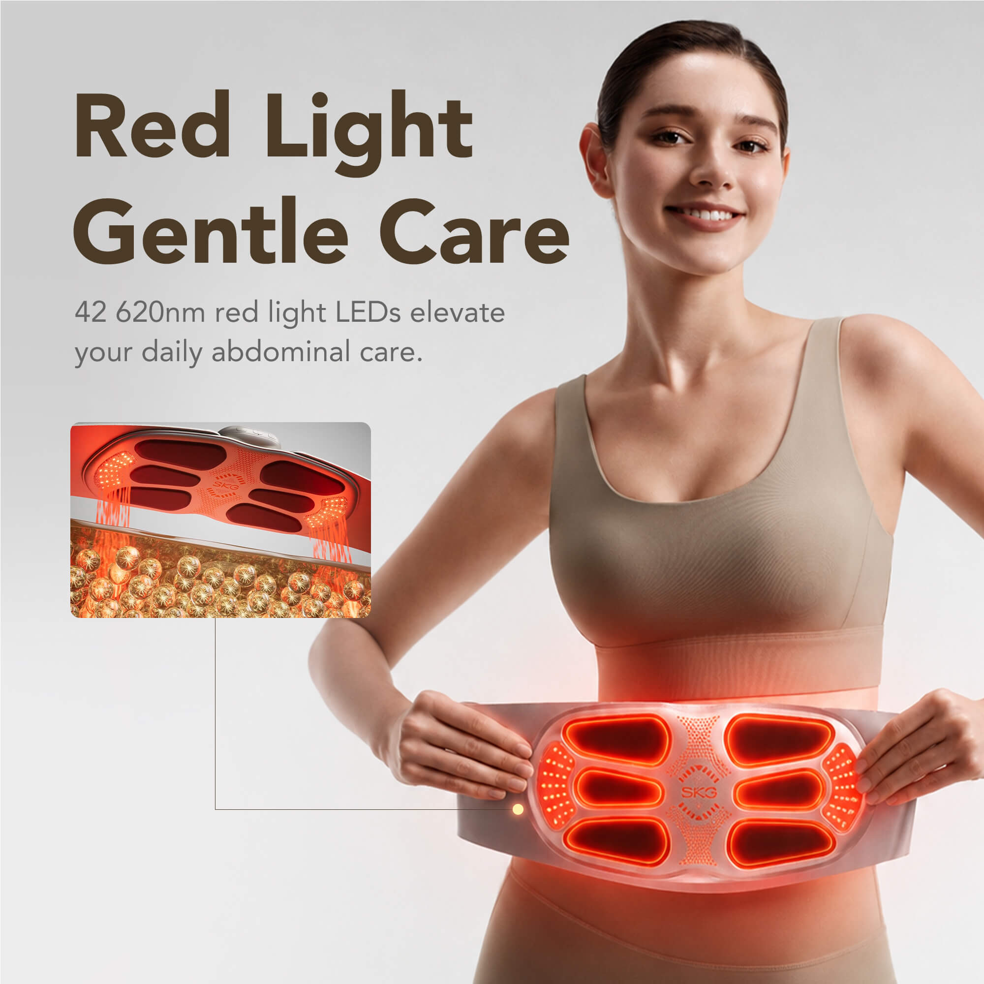 SKG QS500 3-in-1 EMS Ab Trainer with TENS & Red Light Heat Therapy — 5 Workout Modes, 9 Intensity Levels, 3100mAh Rechargeable Belt for Core Toning & Muscle Relief