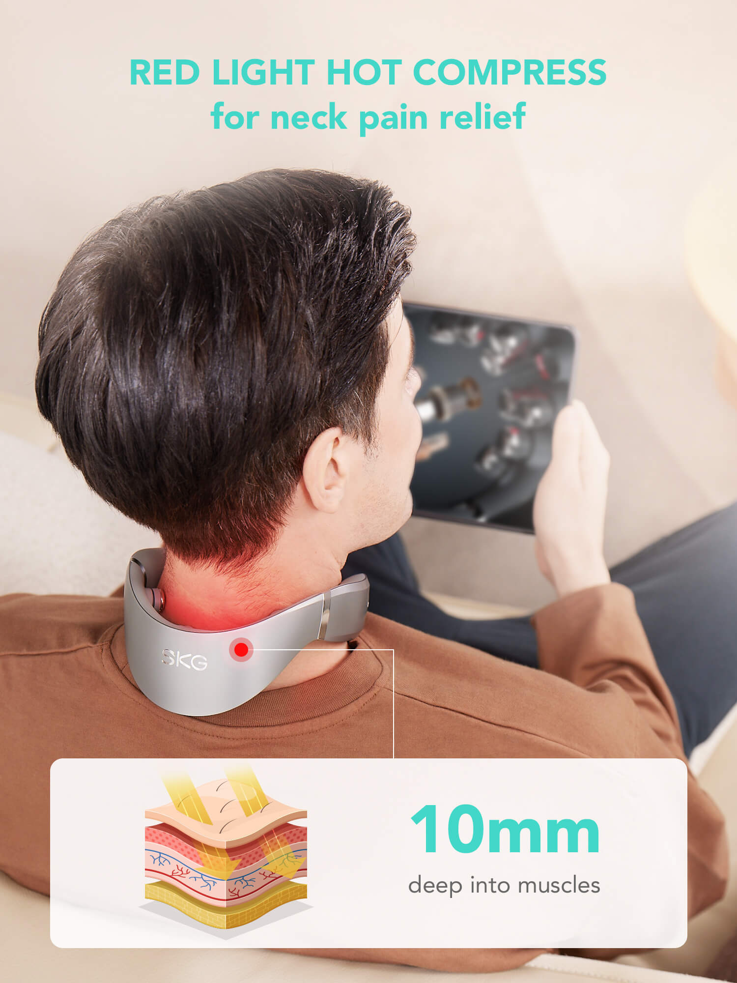 SKG G7 Pro Max 9D Neck and Shoulder Massager with TENS EMS Dual Pulse, Red Light Heat Therapy, APP Control – Wireless Portable Neck Pain Relief Device for Office, Travel & Home
