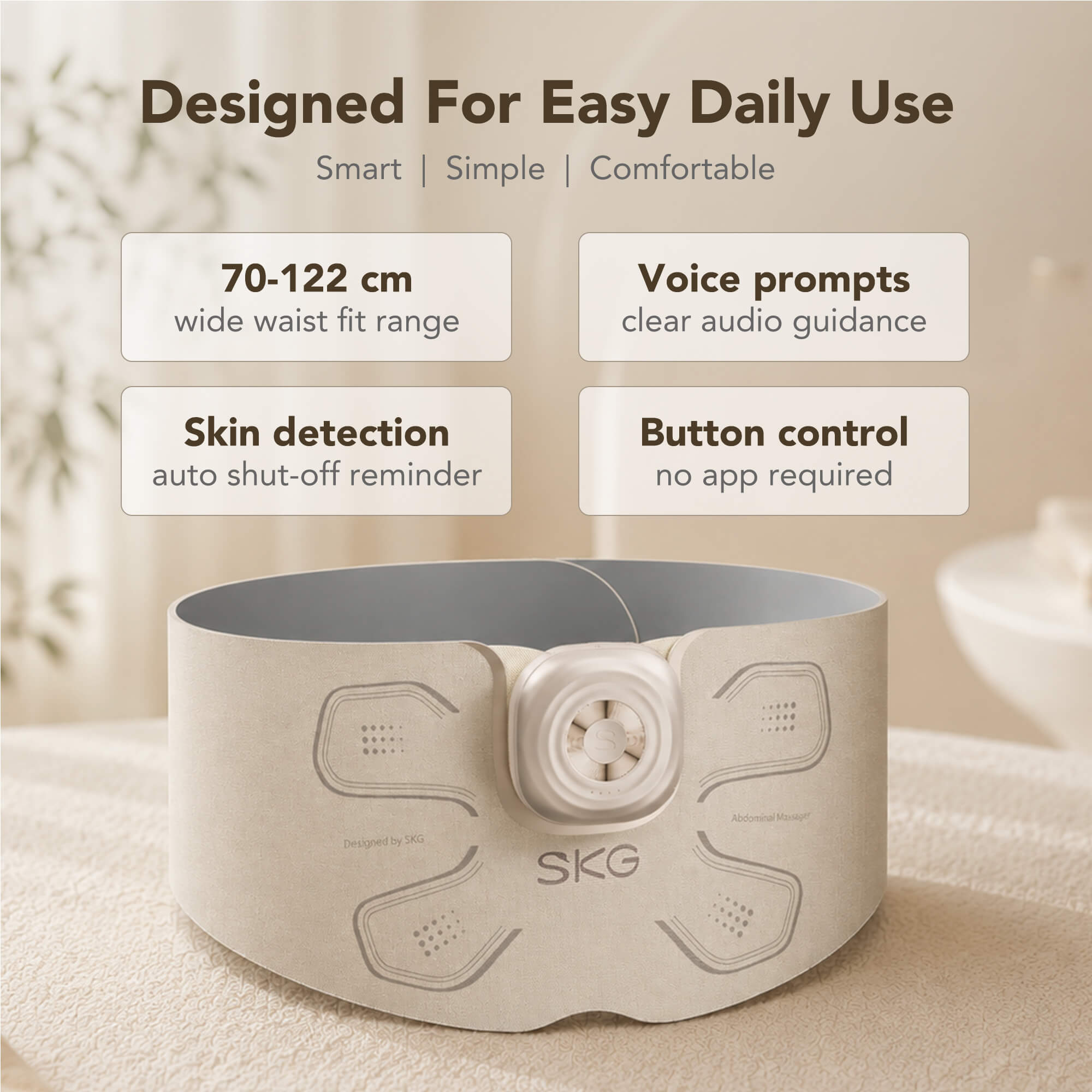 SKG QS500 3-in-1 EMS Ab Trainer with TENS & Red Light Heat Therapy — 5 Workout Modes, 9 Intensity Levels, 3100mAh Rechargeable Belt for Core Toning & Muscle Relief