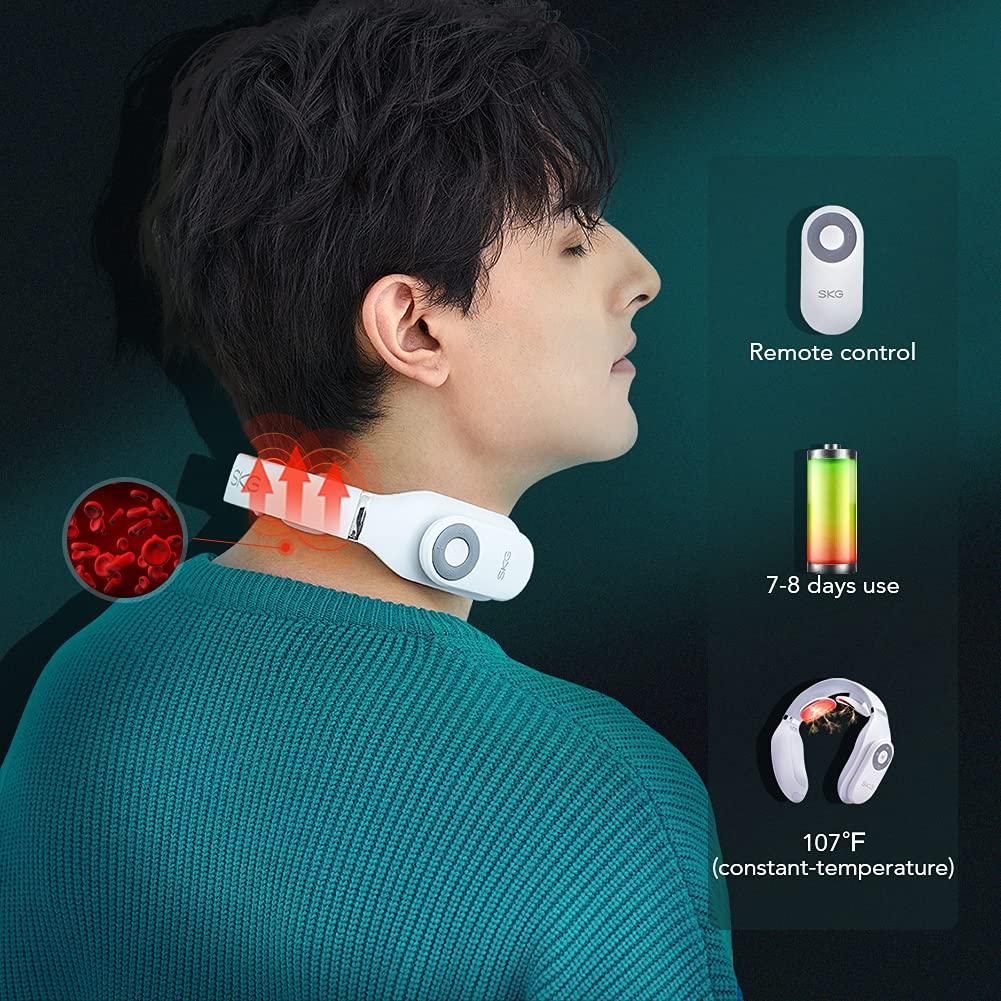 SKG 4098E Cordless Pulse Neck Massager with Heat for Pain Relief - SKG