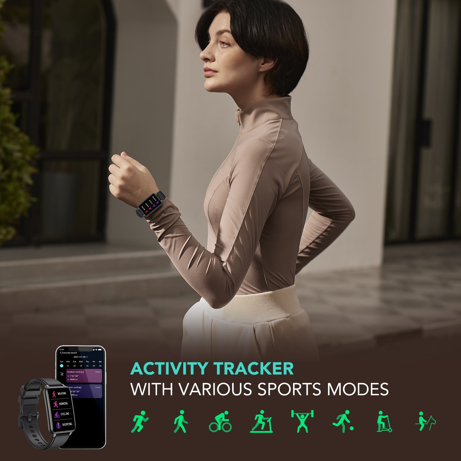 SKG V3 Activity Fitness Tracker for Men Women with 24/7 Heat Rate - SKG