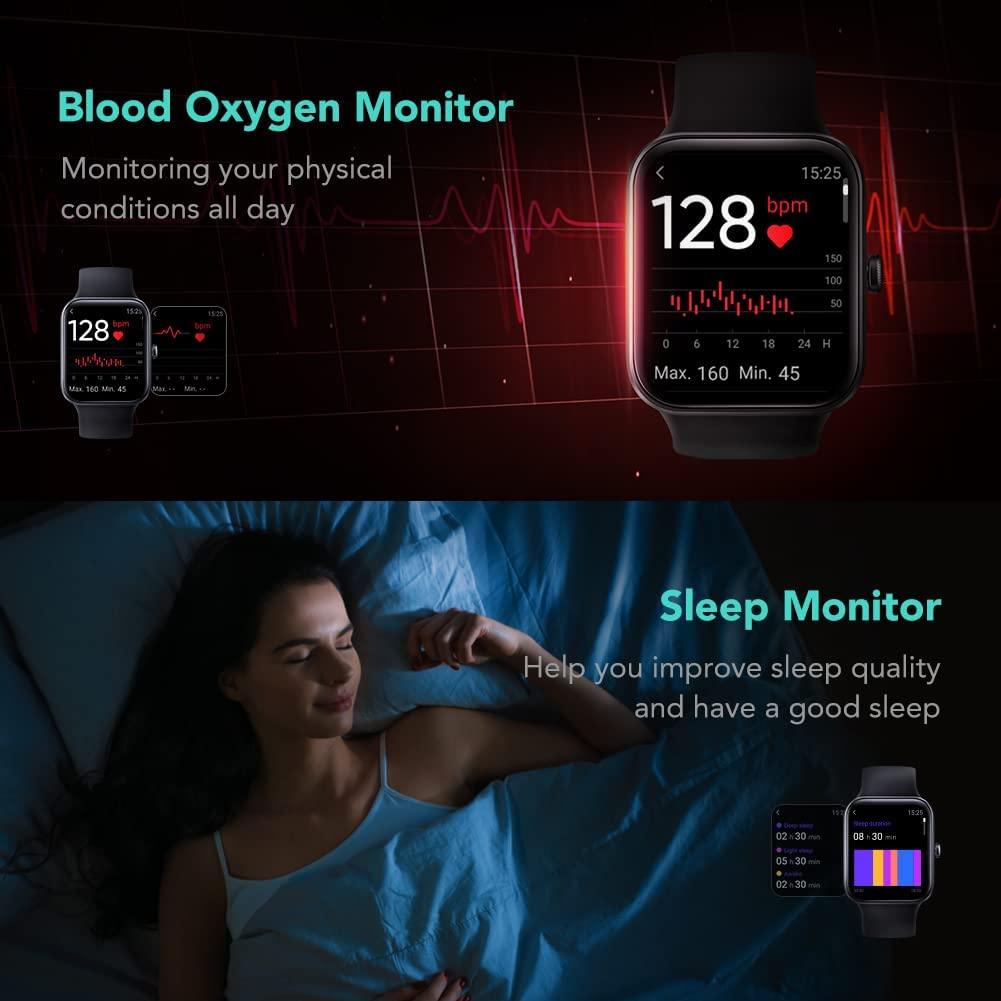 Smart Watch, Fitness Tracker with Heart Rate Blood Oxygen Sleep Monitor,  1.7 DIY Full Touch Screen Smartwatch for Women Men,Waterproof Fitness  Watch